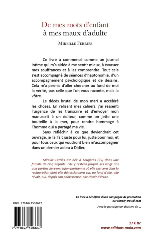 « De mes mots d’enfants à mes maux d’adultes » Le parcours de ma vie