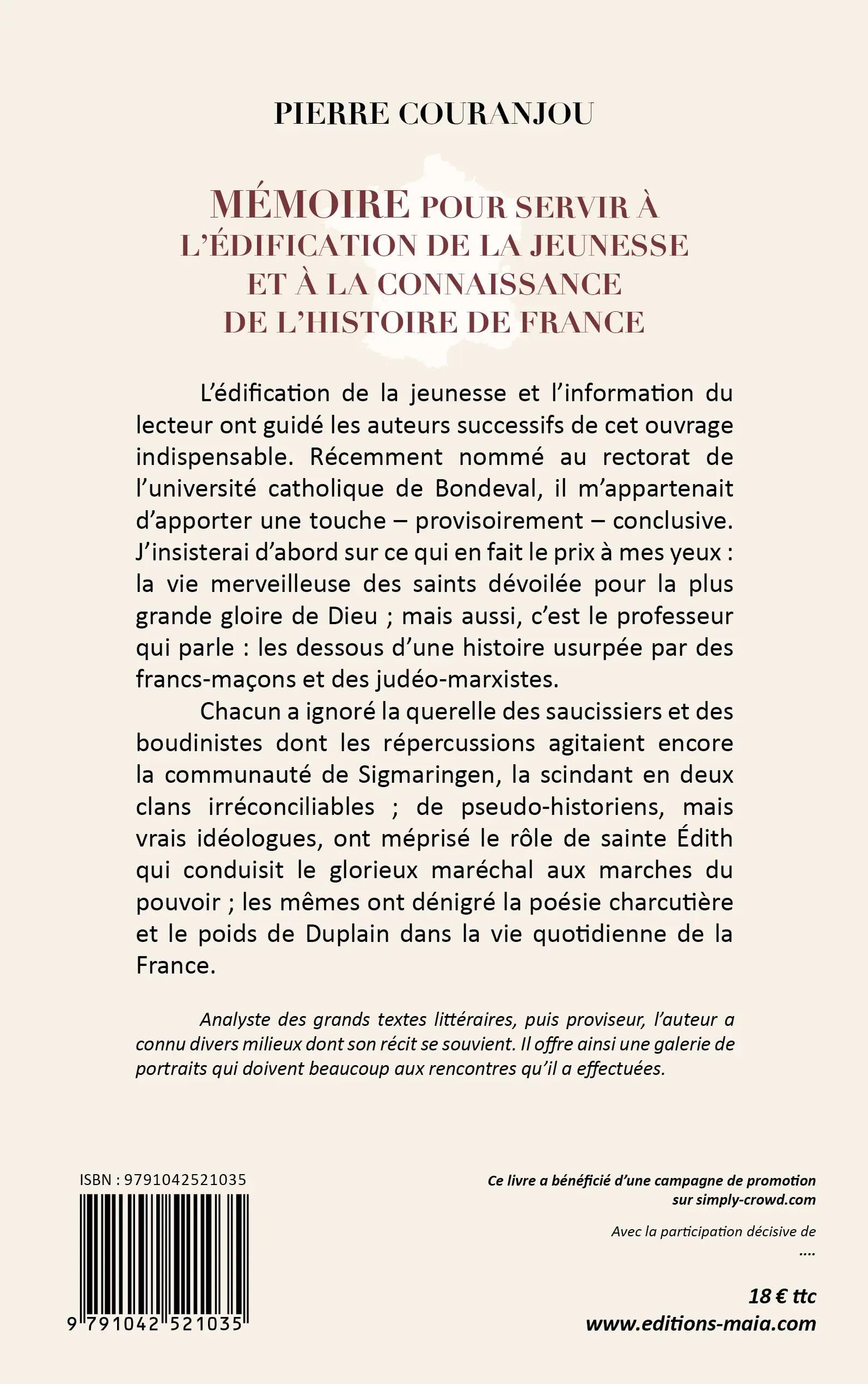 Mémoire pour servir à l'édification de la jeunesse et à la connaissance de l'histoire de France.