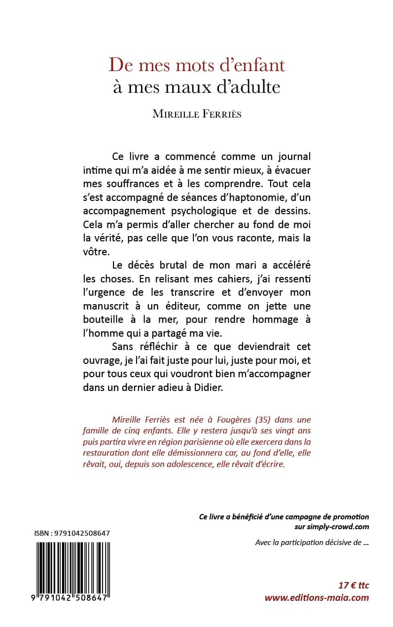 « De mes mots d’enfants à mes maux d’adultes » Le parcours de ma vie